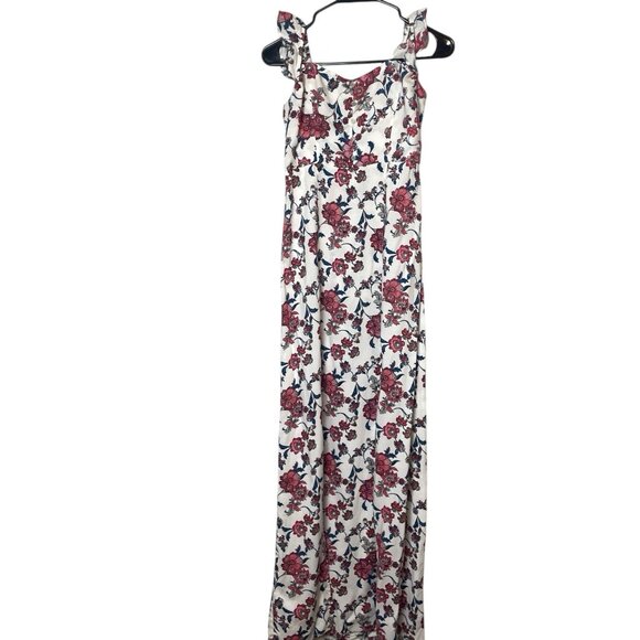 FOREVER 21 Floral Maxi Dress Women’s Sz Small Ruffle Straps. Double Front Slits - Picture 2 of 9
